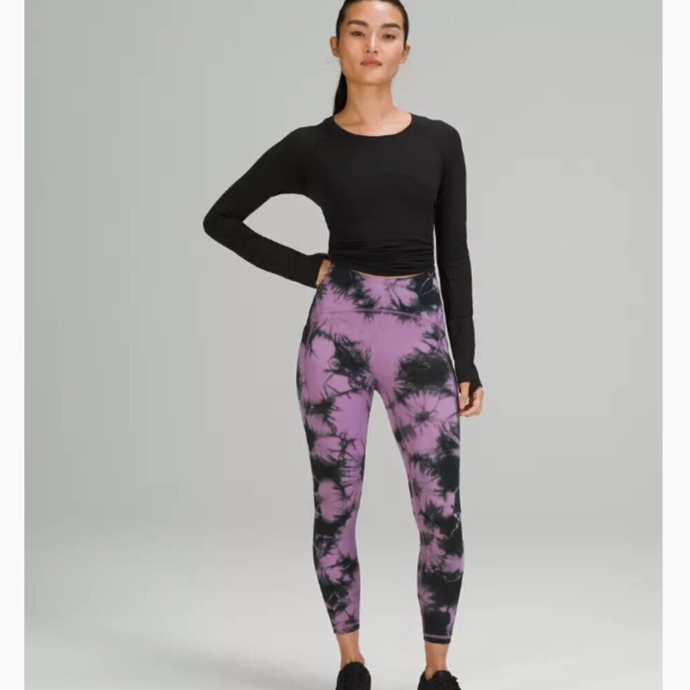 Lululemon Power Thru High-Rise Tight Purple Black Tie Dye Women's Size 6